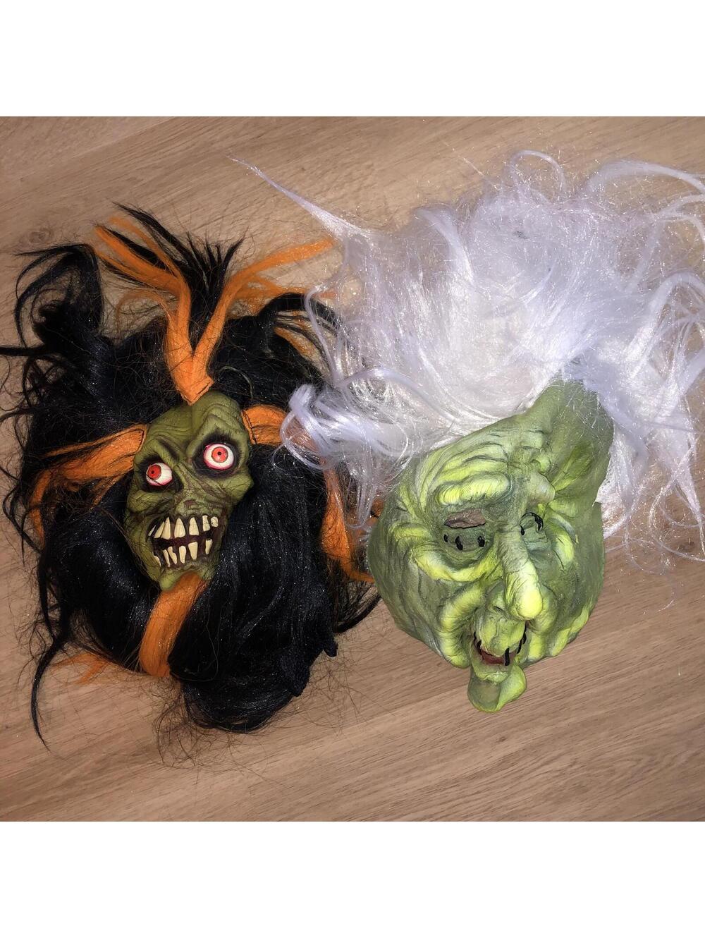 VINTAGE PAPER MAGIC GROUP HALLOWEEN MASK LOT (2) SHRUNKEN HEAD WITCH DOCTOR